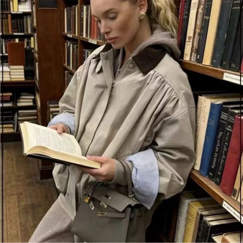 Helsa NWOT The Shirred Bomber Jacket With Corduroy Collar - Picture 5 of 15